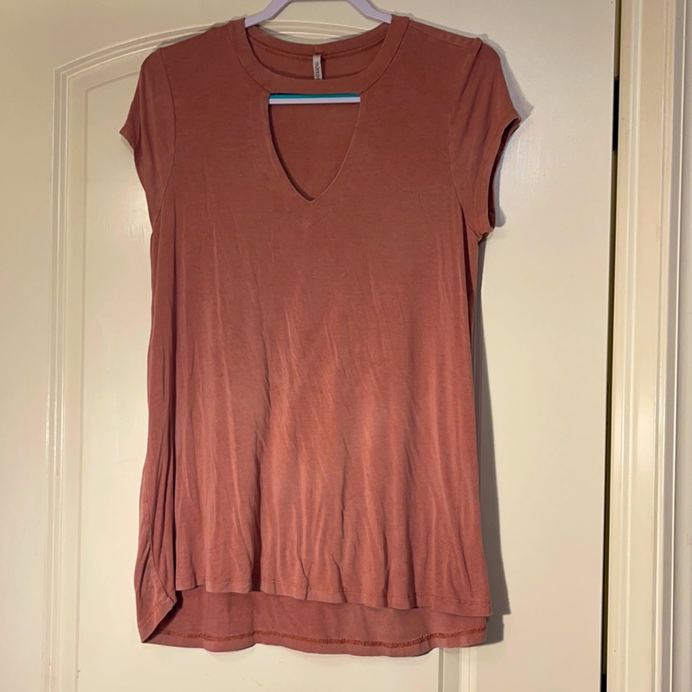 Size large rose pink high low shirt with cut out--super soft and so comfy!